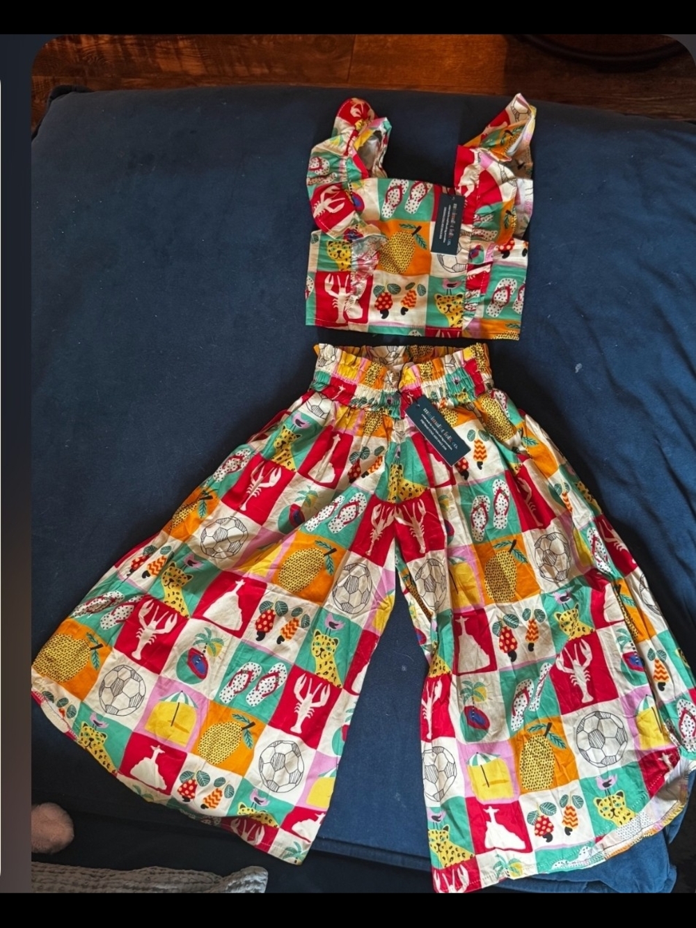Colorful Two-Piece Crop Top & Wide Leg Pants Set 4/5y By Minimalist Folk Co